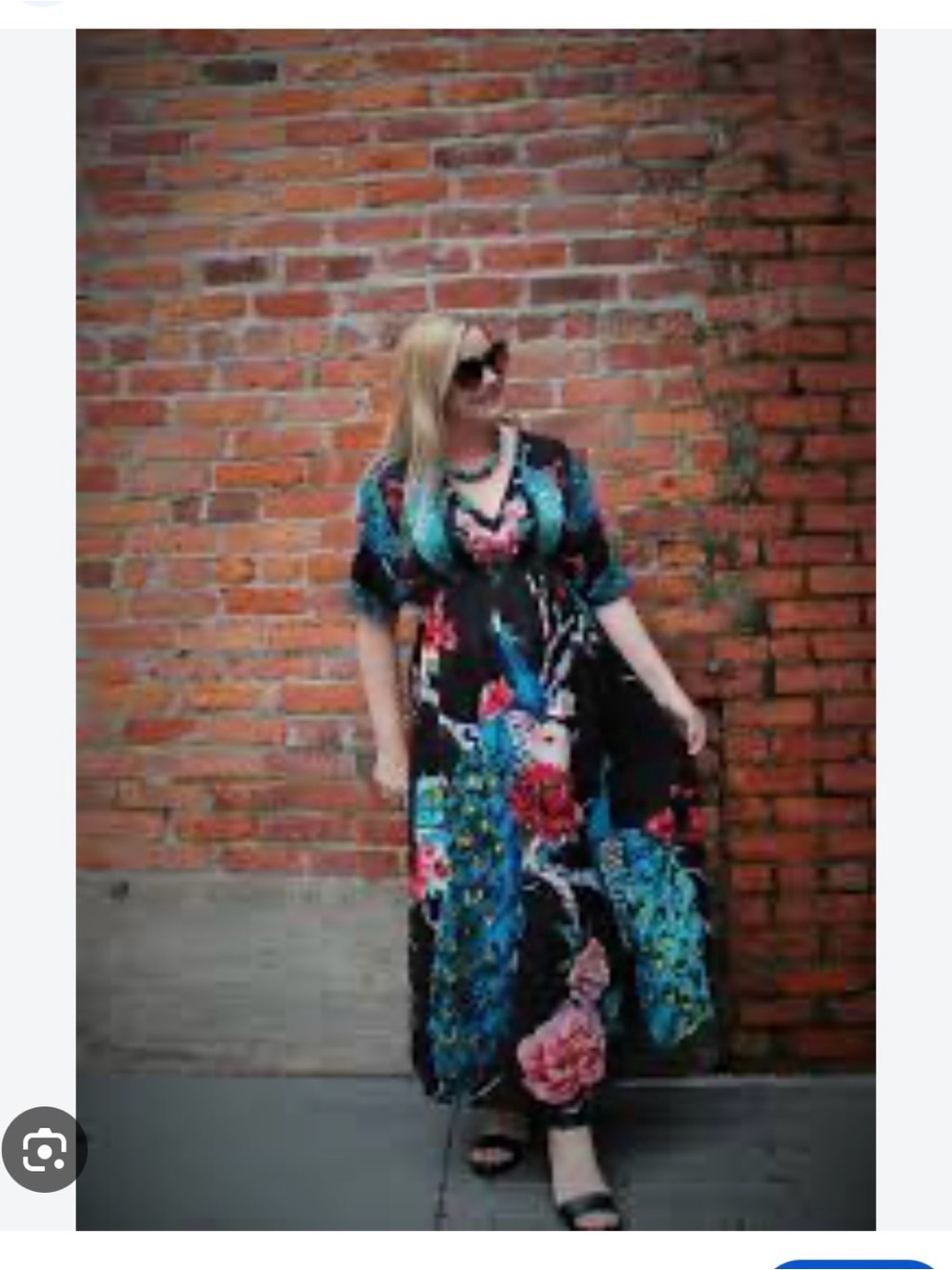 Floral Black Maxi Kaftan with Blue & Pink Accents